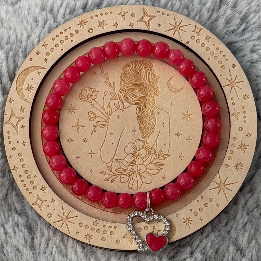 Red Jade Beaded Heart Bracelet